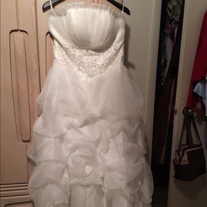 Strapless white wedding dress